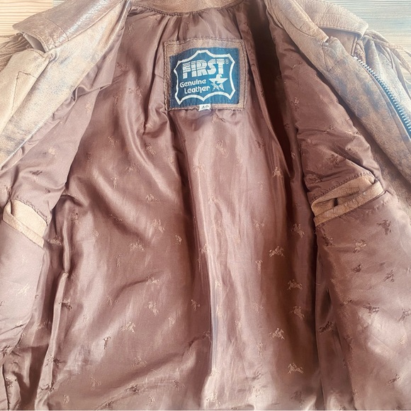 Vintage brown leather fringe biker jacket - Picture 4 of 7